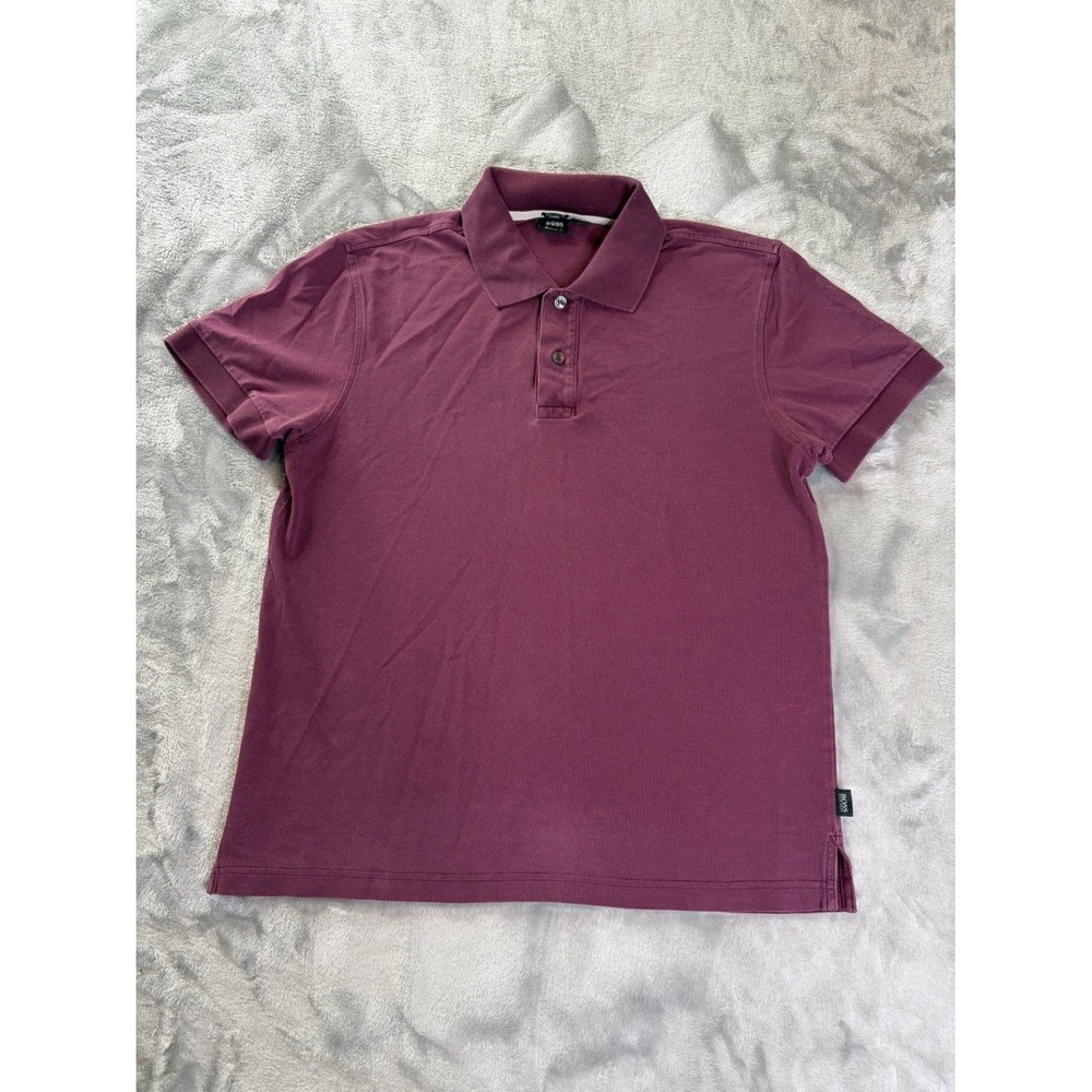 Boss Hugo Polo Shirt Mens Purple Short Sleeve Side Vents Sz Medium